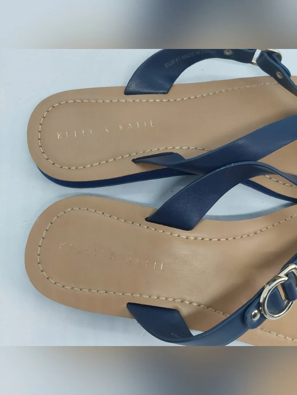 Kelly & Katie Murie Sandals Womens Size 9.5M Navy Blue Metallic Hardware Casual